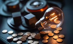 a light bulb and a cluster of pennons