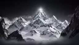 a mountain covered in snow at night
