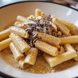 pasta with sauce and some sprinkles on it