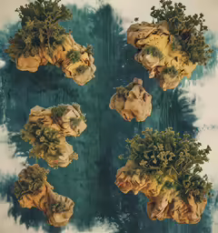 the top view of a bunch of plant growing on rocks