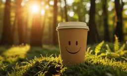 a cup is shown sitting in the grass