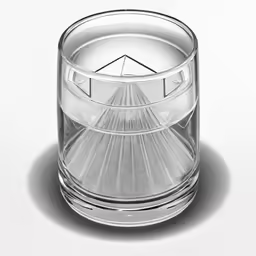 a clear glass that has an angled object in the middle