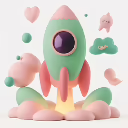 the tiny toy rocket is coming up from a small pile