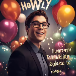 a poster of a smiling man in glasses