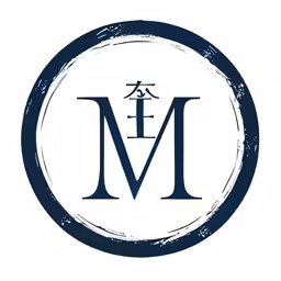 the letter m in a circle and with oriental writing