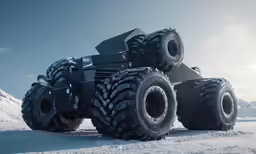 the vehicle is parked outside in the snow