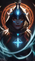 a woman in an avatar with lights around her eyes