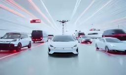 a traffic jam in a tunnel with multiple white cars