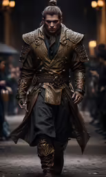 the man is walking down the street dressed as a pirate