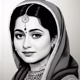 a black and white photo of a woman wearing traditional jewelry