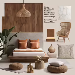 a bedroom with brown and tan decor