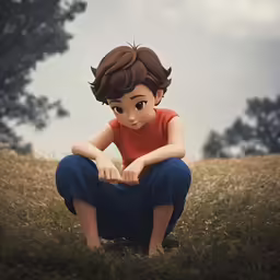 a digital painting of a child sitting in grass