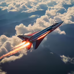 a jet with its lights on flying in the air