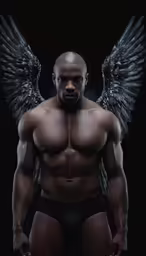 a man wearing black underwear and angel wings