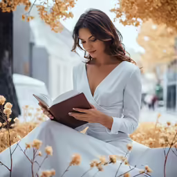 a woman sits under a tree while reading a book