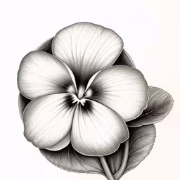 a drawing of two flowers on a white background,black and white ink drawing of an open flower
