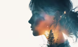 a woman with a spiky hair and tree in the background