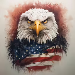 an eagle painted on the face and flag in the background