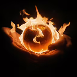 a burning donut is held in two hands