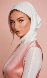 the young woman is wearing a head scarf