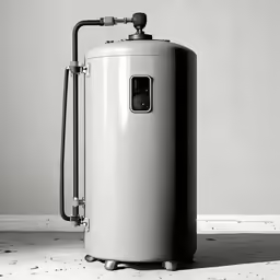 a black and white photo of an open propane tank