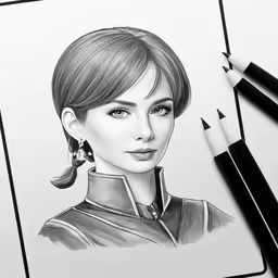 the drawing of a young woman with a ponytail on a piece of paper