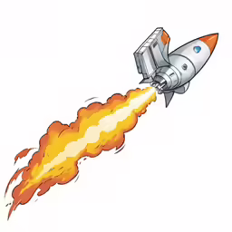 an orange and white rocket is hitting the air