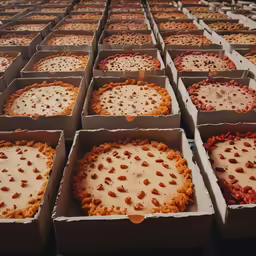 several boxes filled with many different kind of food