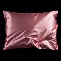 a pillow is sitting on the bed with a pink material