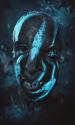 a man in a creepy face mask