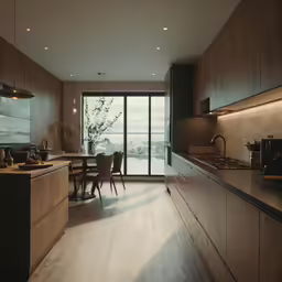 kitchen and dining area overlooking the city of vancouver
