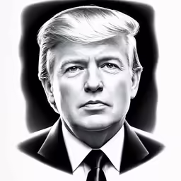 black and white drawing of a portrait of donald trump