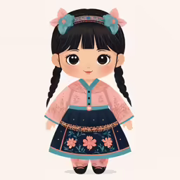 little girl with pigtails in a colorful outfit
