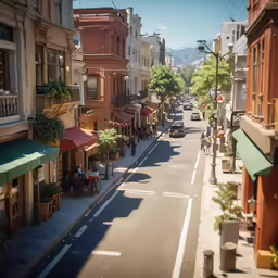 a town with lots of shops and restaurants