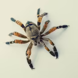 a close up view of an orange and black spider
