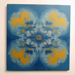an art piece made up of yellow and blue ink