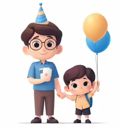 a person and child with party hats on holding hands