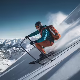 a skier riding skis down a snow covered slope