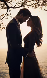 two people are embracing by the water