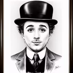 a drawing of the artist in a black and white photo