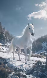 a horse standing on a snowy hillside