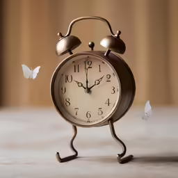 a clock with butterflies coming in from it