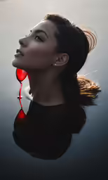 a lady floating in water wearing ear phones