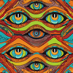 a drawing of eye shapes with an intricate pattern,a pattern made up of many different colorful colors and eyes