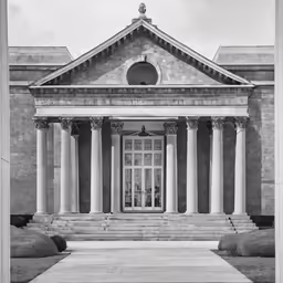 black and white photograph of a building that is a library