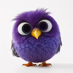 an angry purple bird has big eyes