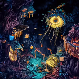 an alien world, made up with orange and yellow lights