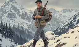 a young man walking on a snow covered mountain