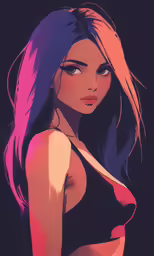 an attractive woman with purple hair in a swim top