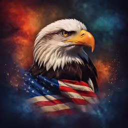an eagle is perched on top of a american flag